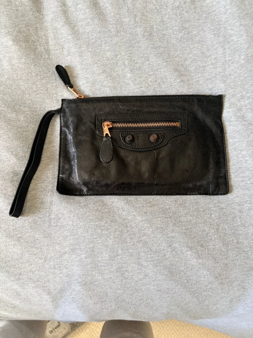 Balenciaga Black Leather Wristlet Clutch with Rose Gold Hardware - Picture 10 of 11